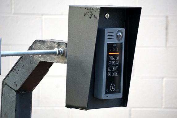 Close up of an intercom for a security system